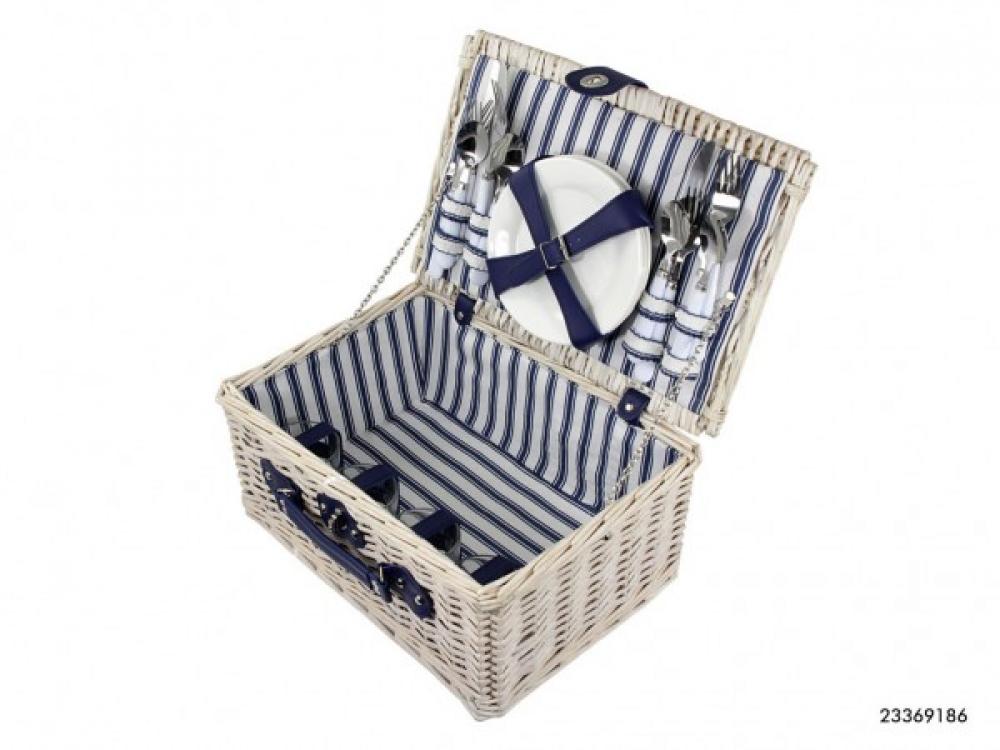 PICNIC BASKET FOR 4 PERSONS 59X43X39CM, WHITE/BLUE, MPL Consulting