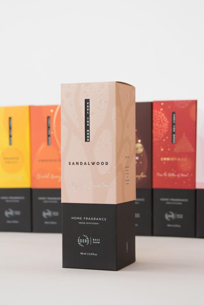 ODORO MOOD kodulõhnastaja "SANDALWOOD" 90ml, 10pulka, ODORO