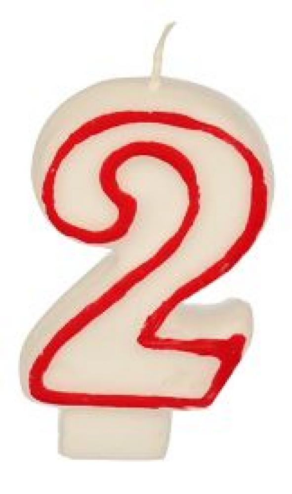 BIRTHDAY CANDLES “2” WHITE W RED EDGE, Pap Star