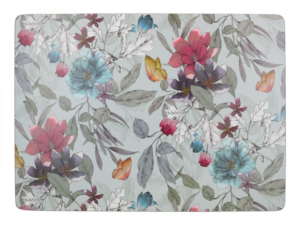 BUTTERFLY FLORAL PLACEMATS SET 40X29CM 4PCS, LACQUERED CORK, Creative Tops