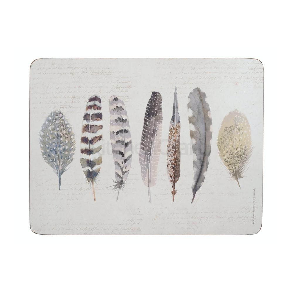 FEATHERS PLACEMATS SET 30X22,8X0.5CM 6PCS, LACQUERED CORK, Creative Tops