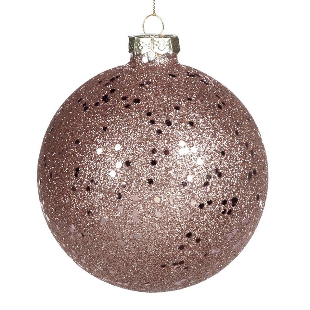 DECOR HANGING BALL W APPLIQUE 10CM, OLD PINK, GLASS, Goodwill