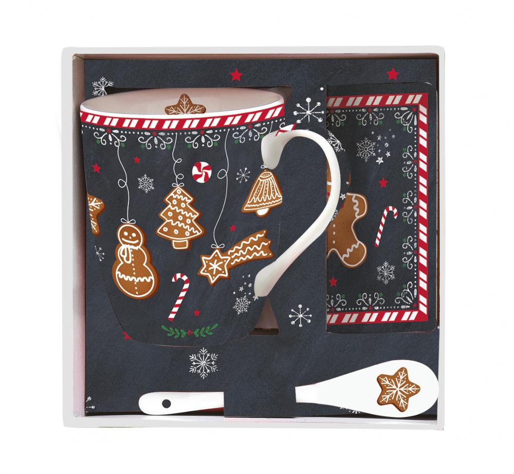 GINGERBREAD Set, mug 350ml with accessories, gift box, porcelain, Easy Life