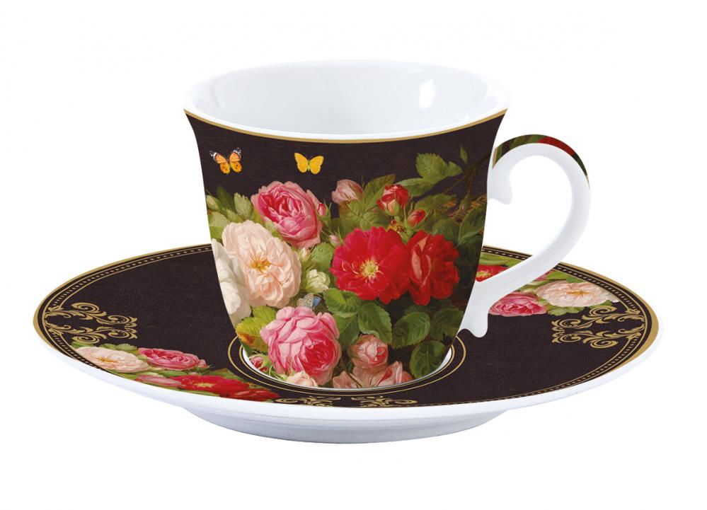 VICTORIAN GARDEN CUP 200ML W SOUCER IN A GIFT BOX, FLOWERS, Easy Life