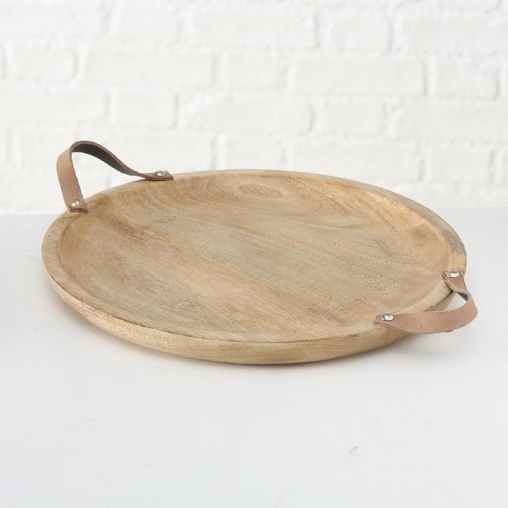 MALUS TRAY W LEATHER HANDLES 38CM, MANGO, Boltze