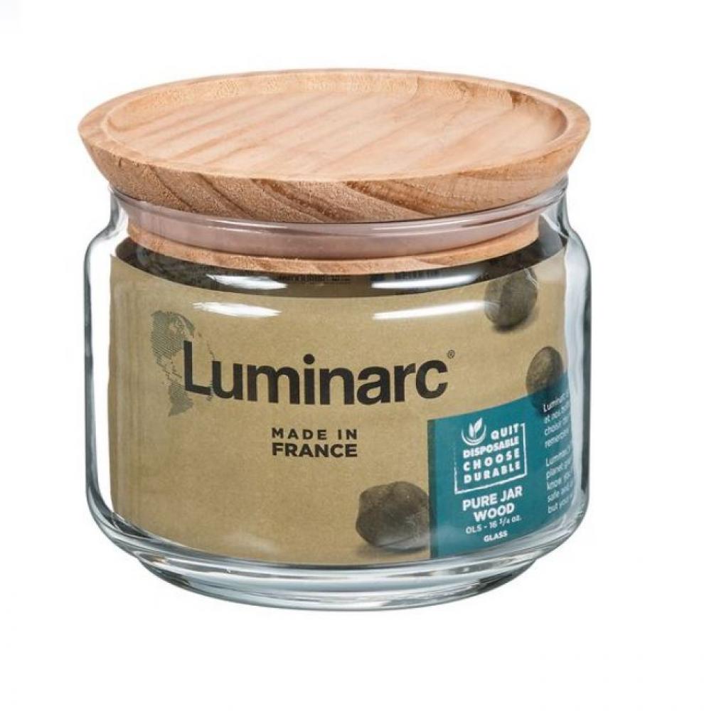 PURE JAR 500ML W WOODEN LID, GLASS, Luminarc