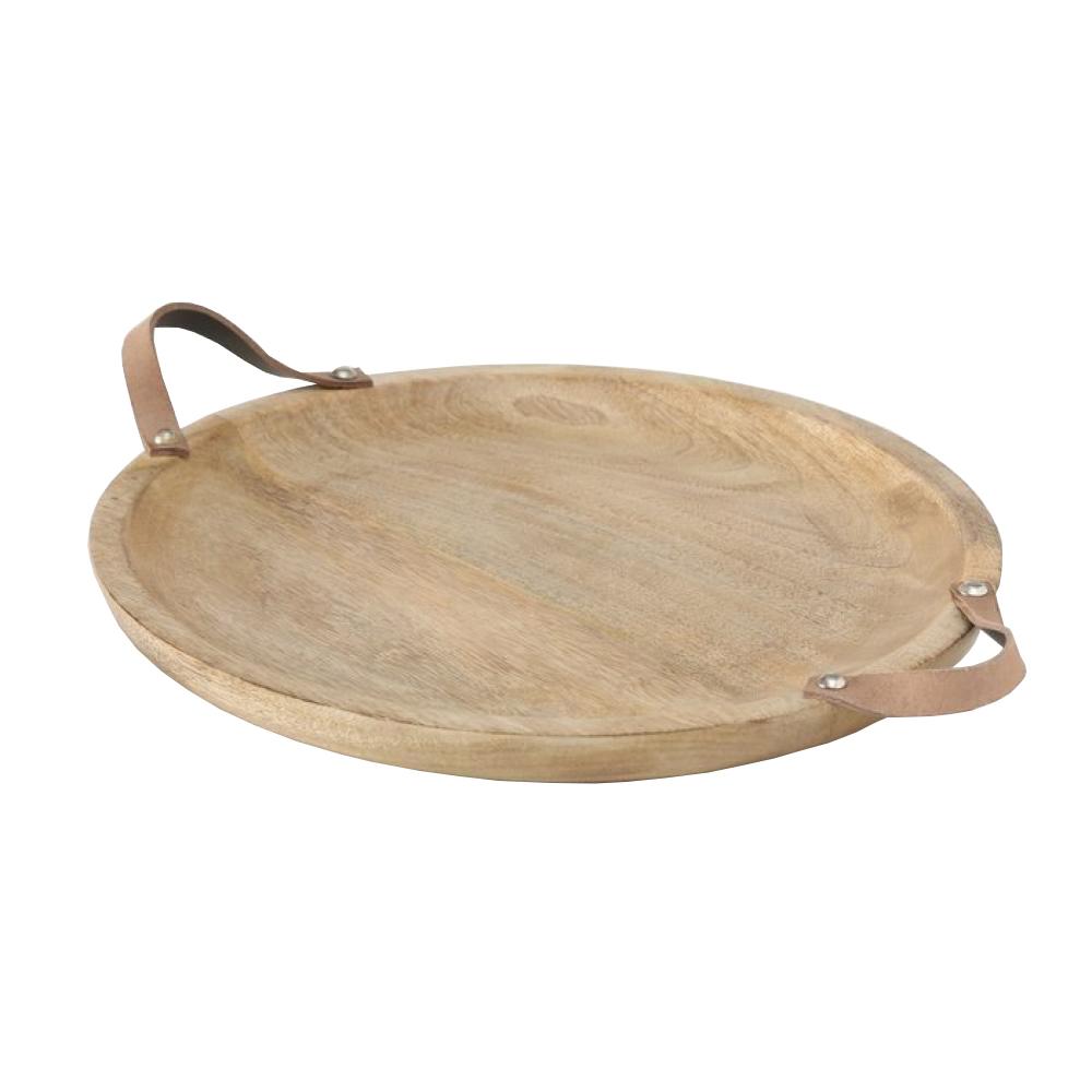 MALUS TRAY W LEATHER HANDLES 38CM, MANGO, Boltze