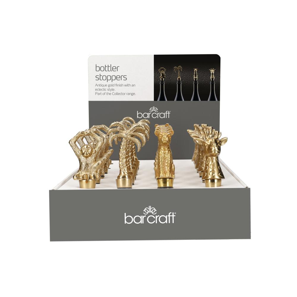 BARCRAFT BOTTLE STOPPERS, ANTIQUE GOLD FINISH, ST.ST., Bar Craft