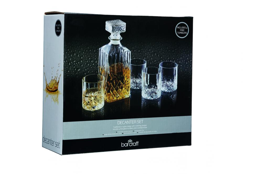 BARCRAFT CUT GLASS EFFECT DECANTER SET, 900ML/4X200ML, GIFT BOX, Bar Craft