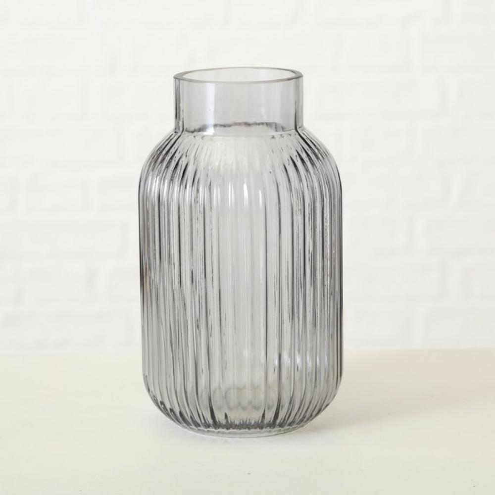 VASE NORDIKA, 2 ASSORTED, 22CM, TRANSPARENT GLASS GREY, Boltze