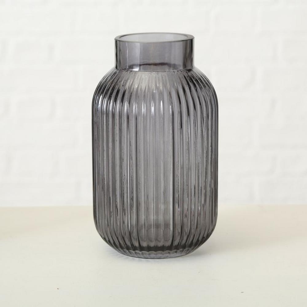 VASE NORDIKA, 2 ASSORTED, 22CM, TRANSPARENT GLASS GREY, Boltze
