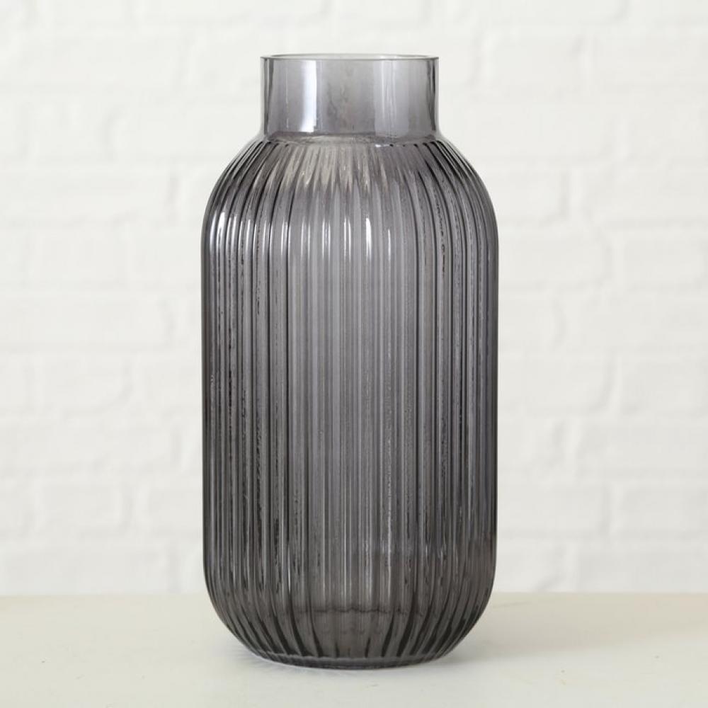 VASE NORDIKA, 2 ASSORTED, 30 CM, TRANSPARENT GLASS GREY, Boltze