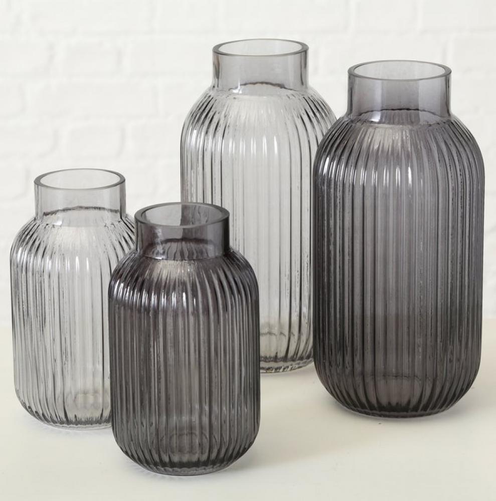 VASE NORDIKA, 2 ASSORTED, 30 CM, TRANSPARENT GLASS GREY, Boltze