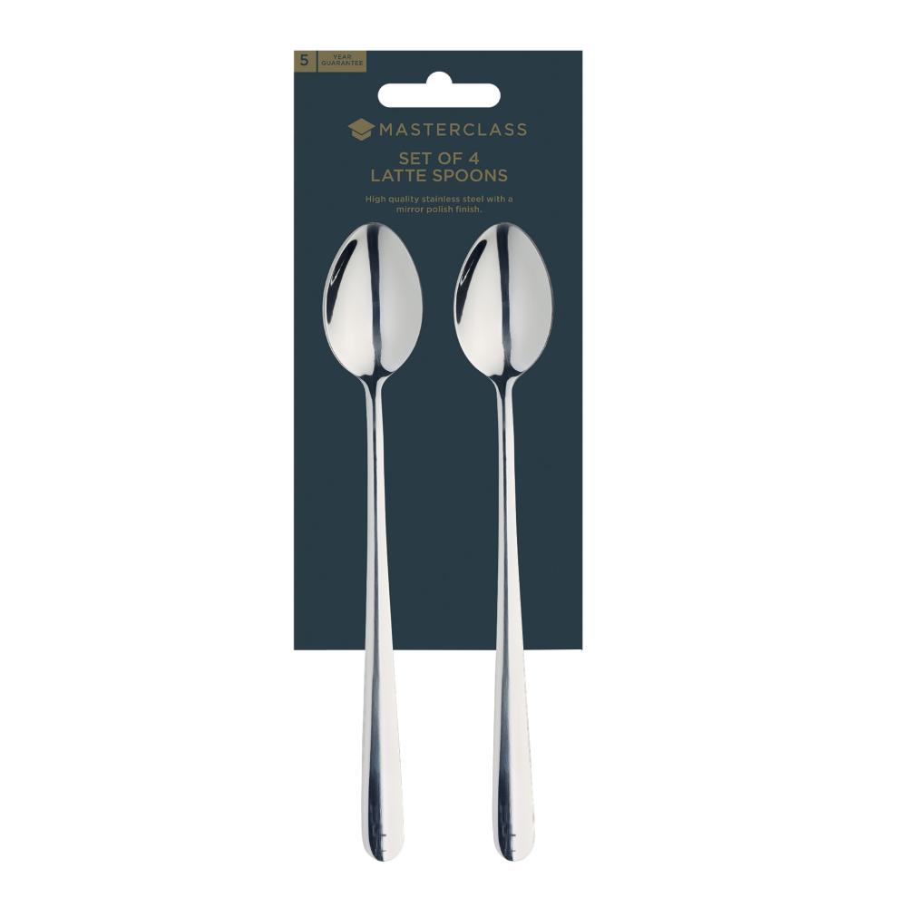 MASTERCLASS STAINLESS STEEL LATTE SPOONS 12CM, SET OF FOUR, Masterclass
