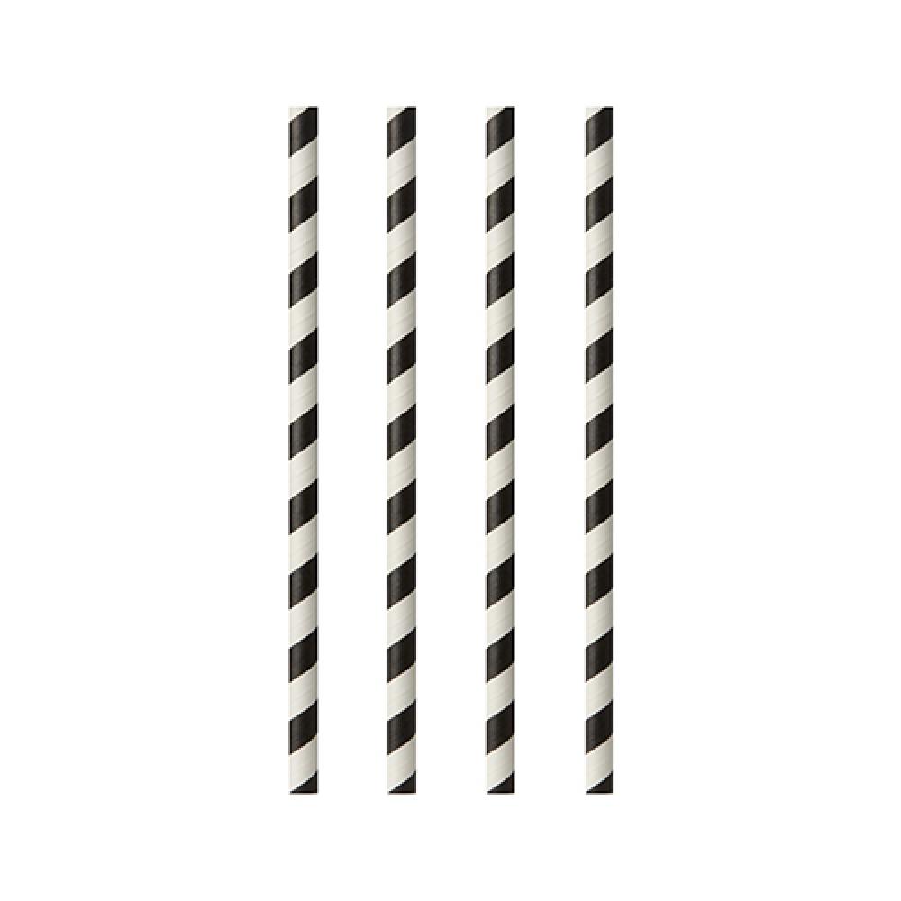 "25 DRINKING STRAWS MADE OF PAPER Ø 6 MM · 20 CM BLACK/WHITE ""STRIPES""", Pap Star