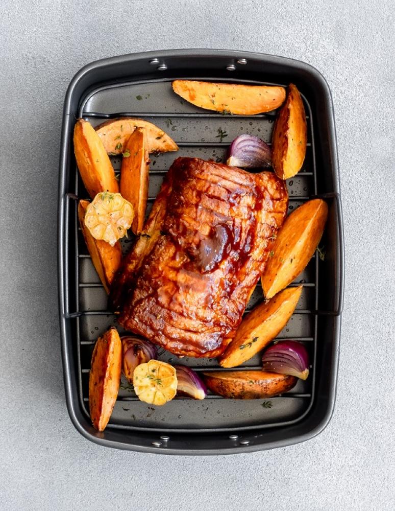 MASTERCLASS NON-STICK ROASTER WITH RACK, 40X28X7.5CM, DISPLAY BOXED, Masterclass
