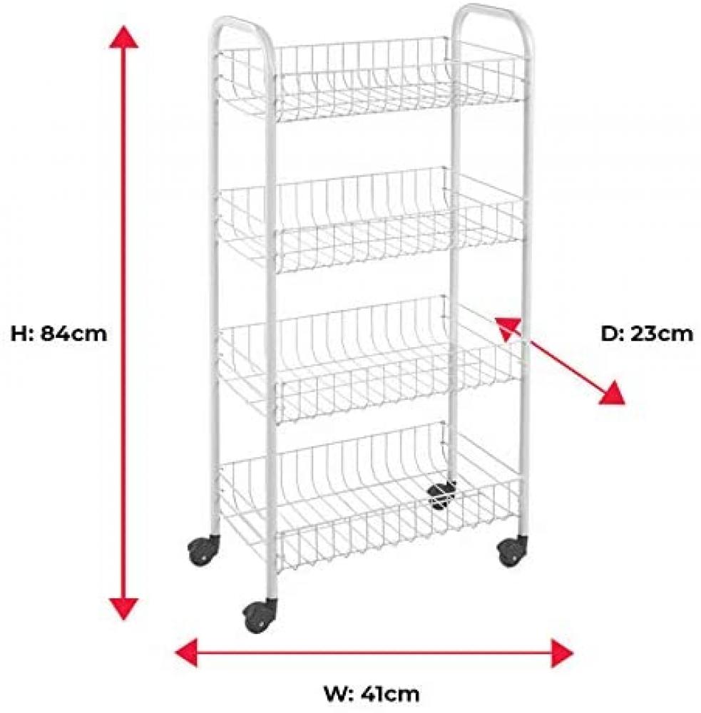 PISA SHELF ON WHEELS 41X23X84CM, 4 TIER, LDPE PLASTIC COATING, Metaltex