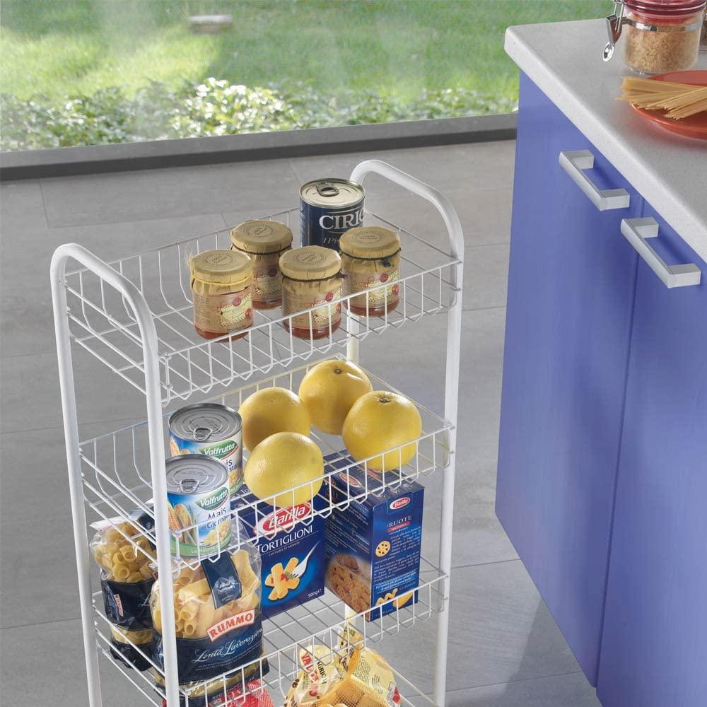 PISA SHELF ON WHEELS 41X23X84CM, 4 TIER, LDPE PLASTIC COATING, Metaltex
