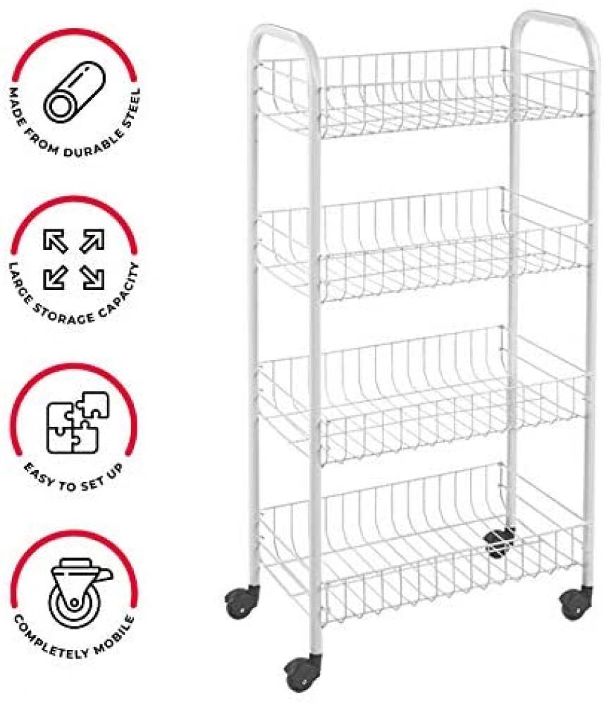 PISA SHELF ON WHEELS 41X23X84CM, 4 TIER, LDPE PLASTIC COATING, Metaltex