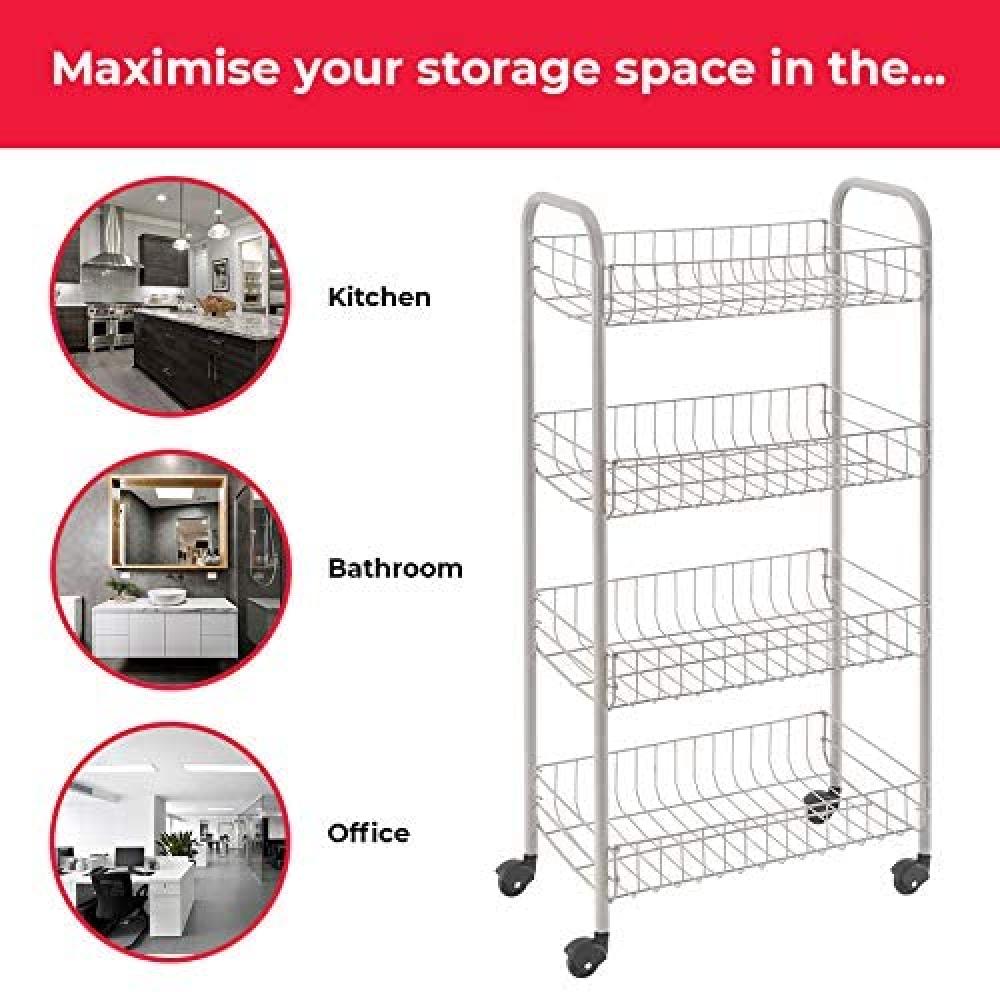 PISA SHELF ON WHEELS 41X23X84CM, 4 TIER, LDPE PLASTIC COATING, Metaltex
