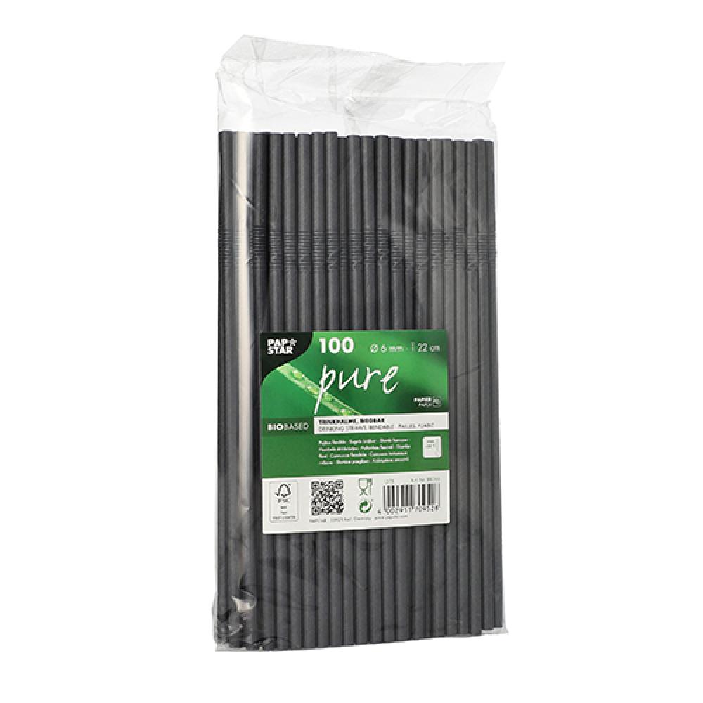 PAPER STRAWS 22CM, 6MM, 100PCS, BLACK, Pap Star