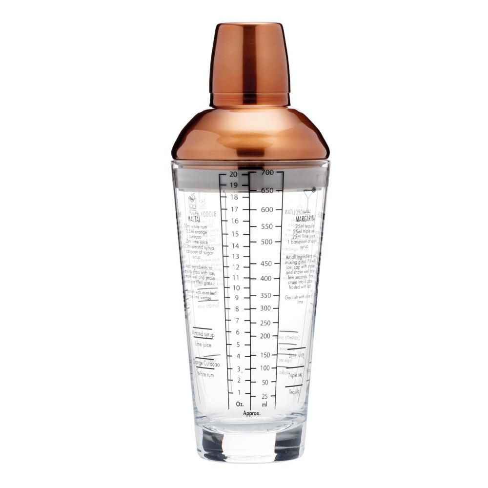 BARCRAFT BOSTON COCKTAIL SHAKER 650ML, COPPER-COLORED LID, GLASS/ST.ST., Bar Craft