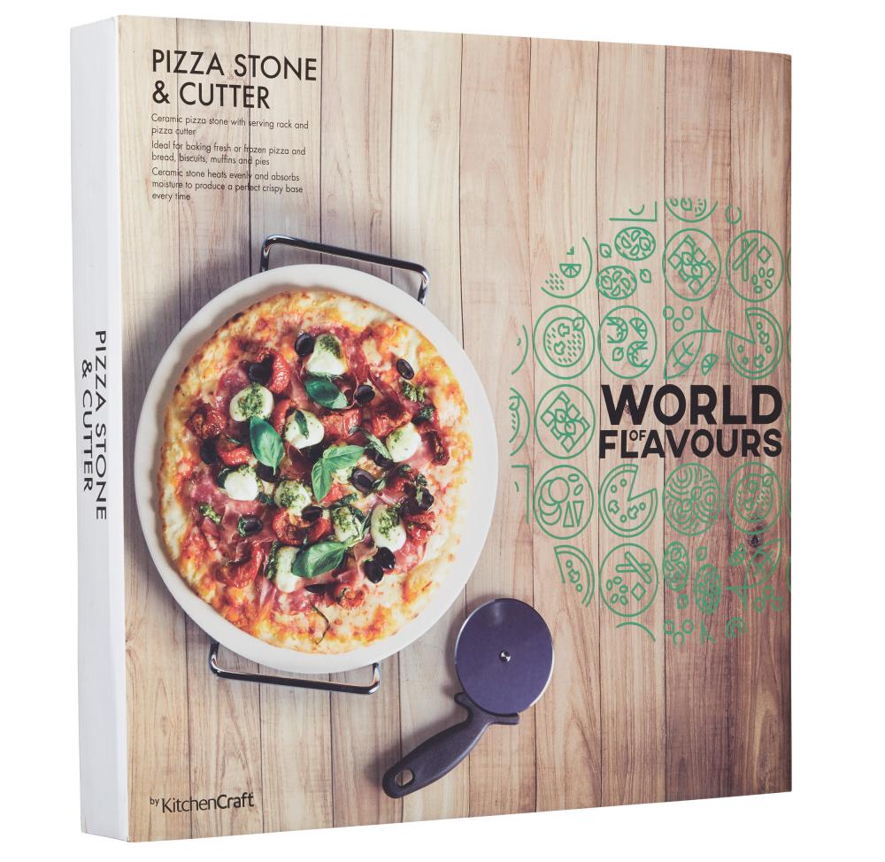 KITCHENCRAFT WORLD OF FLAVOURS ITALIAN PIZZA STONE SET, Kitchen Craft