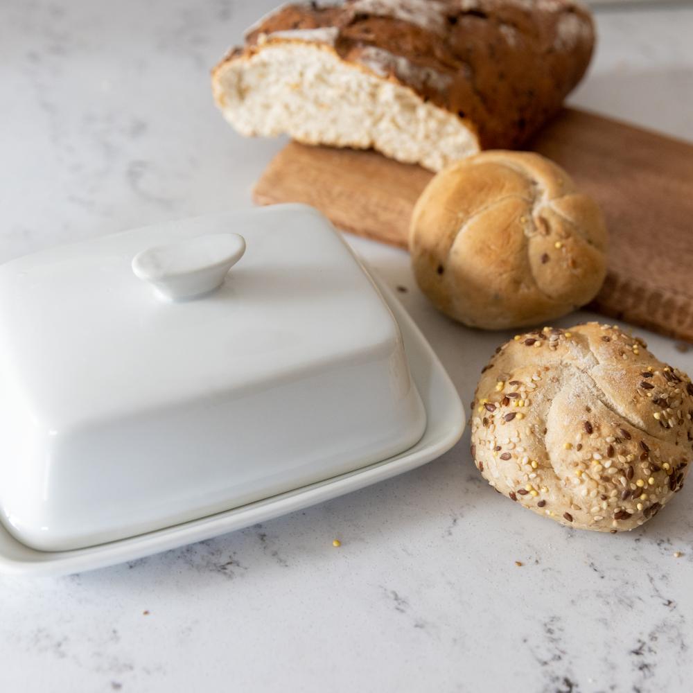KITCHENCRAFT WHITE BUTTER DISH WITH LID, PORCELAIN, Kitchen Craft