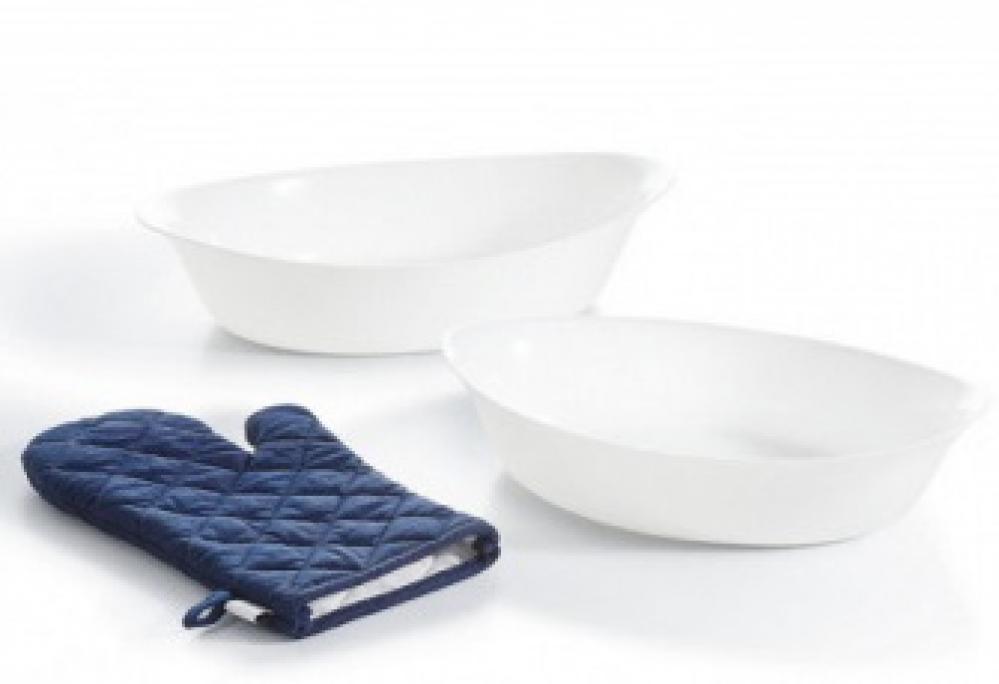 SMART CUISINE OVAL COOKWARE SET 3 PR., 32X20CM + 38X23CM, KITCHEN GLOVES, OPAL GLASS, Luminarc