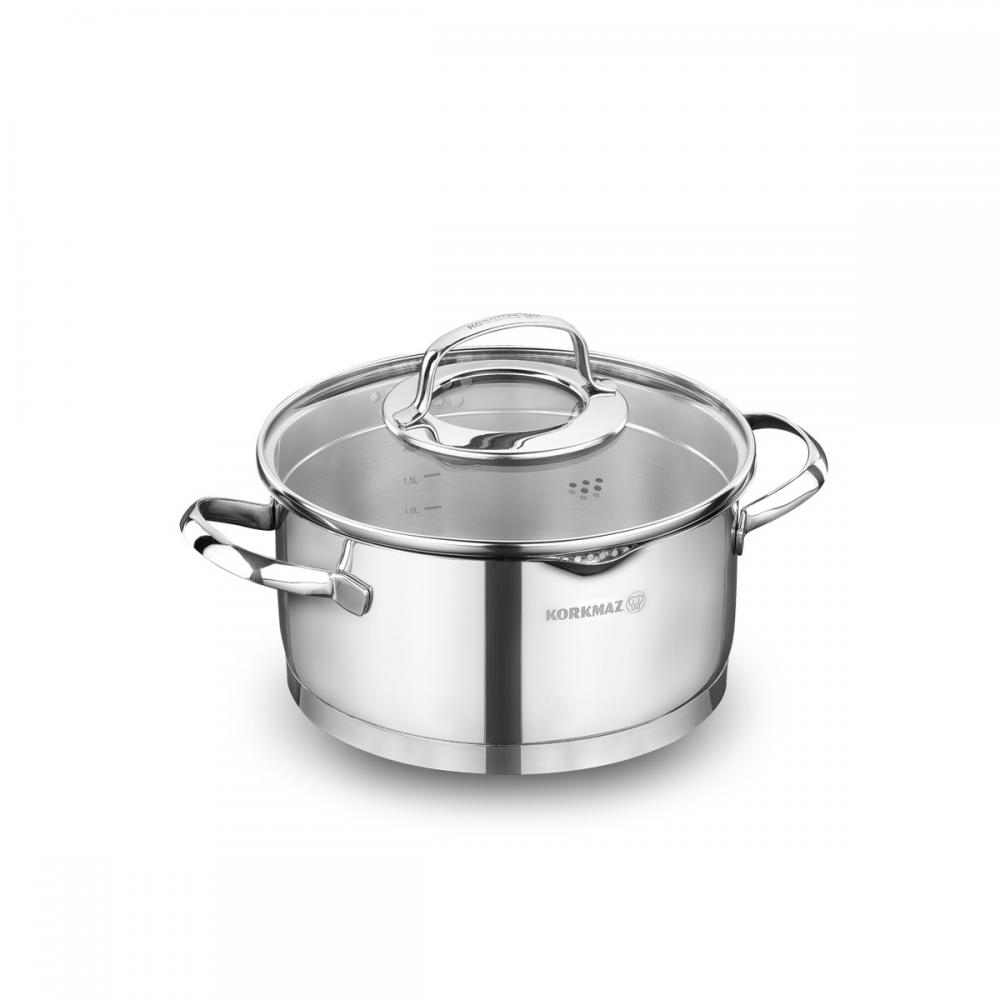 STEAMA pott 16cm 1.6L klaaskaanega induktsioon, Korkmaz