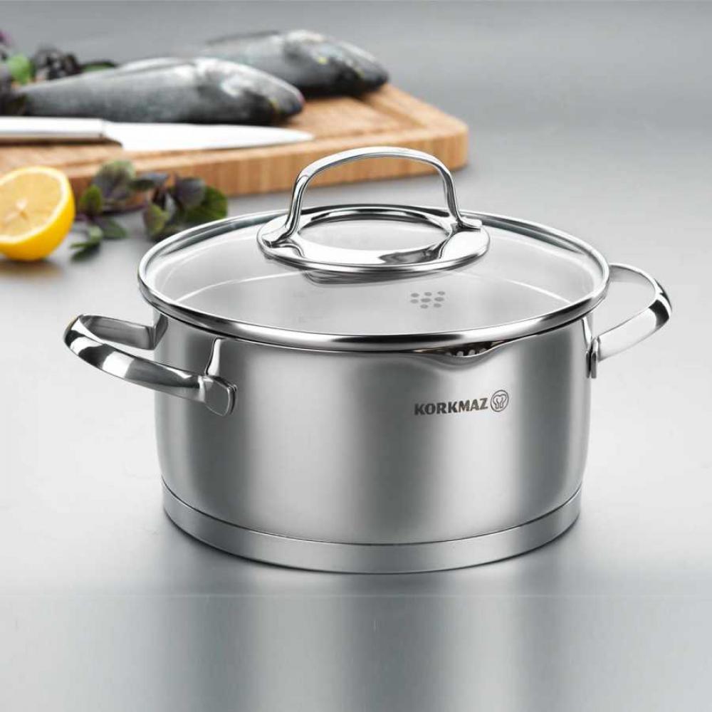 STEAMA pott 24cm 5.5L klaaskaanega induktsioon, Korkmaz