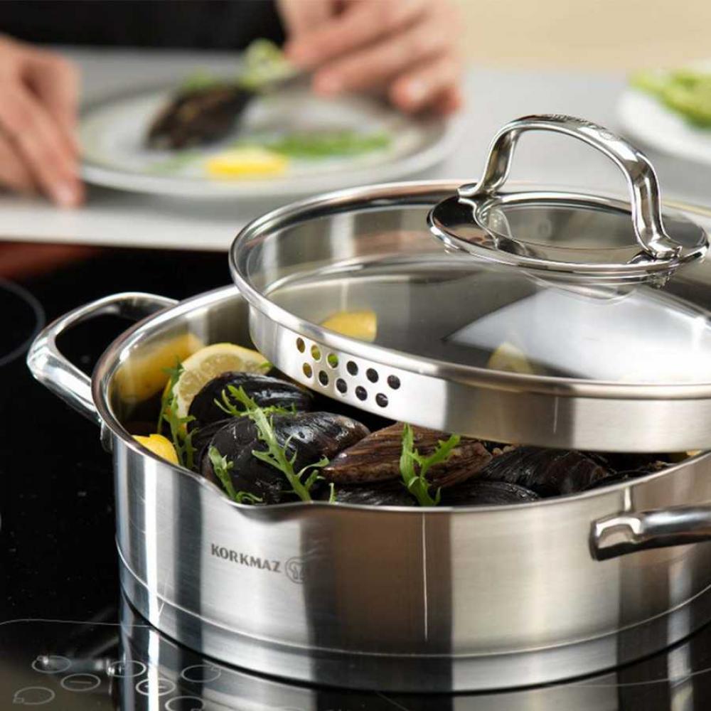 STEAMA pott 24cm 5.5L klaaskaanega induktsioon, Korkmaz