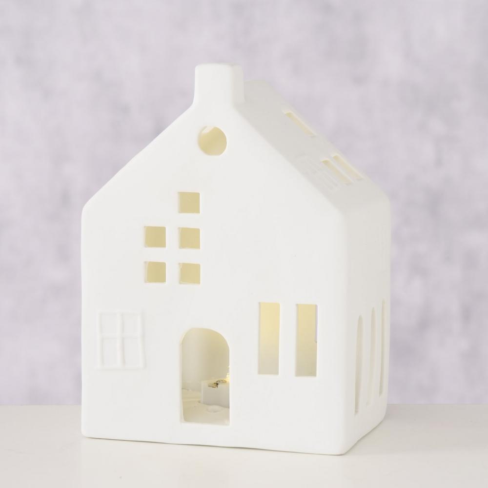 HYGGA DEKORS AR GAISMIŅU, MĀJA H14CM 10X7.5CM, BALTS, PORCELĀNS, LED, 3XLR44, Boltze