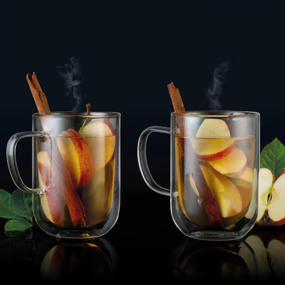 MIA MUG SET 2 PCS 400ML, WITH HANDLE, DOUBLE WALL, GLASS, Ambition