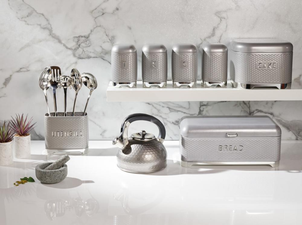 LOVELLO BREAD BOX 42X22X19CM, GRAY, IRON, Kitchen Craft