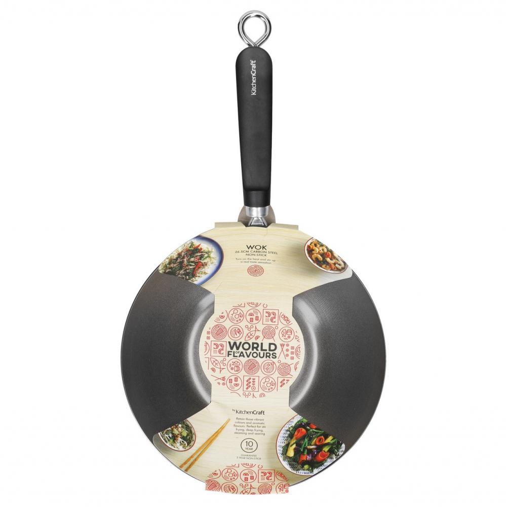 KITCHENCRAFT WOK СКОВОРОДА 26.5СМ, ЧЕРНАЯ, СТАЛЬ, Kitchen Craft