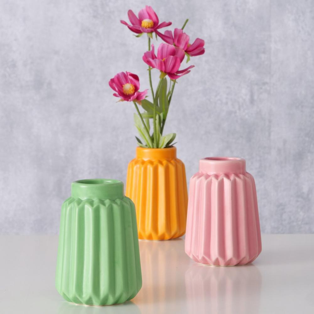 RAIGA VASE H10CM 3 ASS, GREEN/ORANGE/PINK, CERAMICS, Boltze