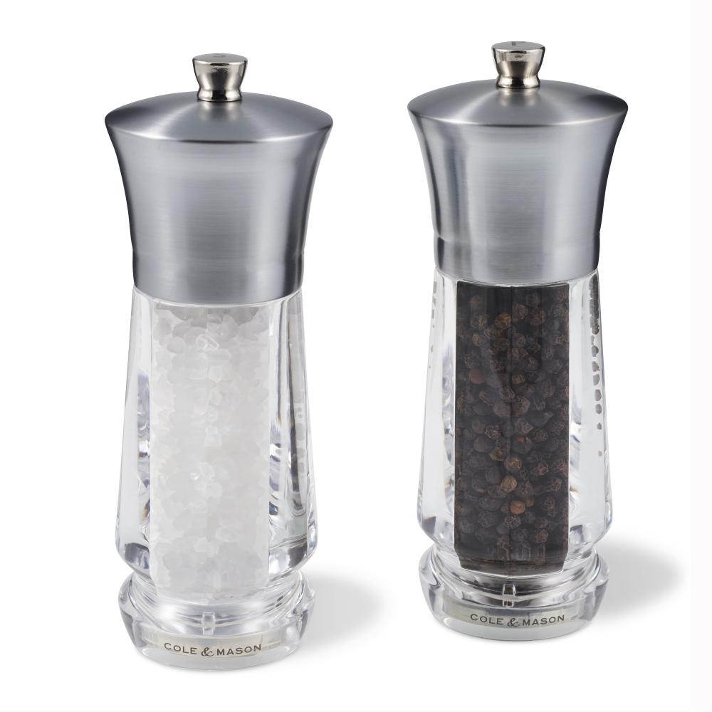 2pcs Salt And Pepper Grinder Set With Black And White Tall Salt