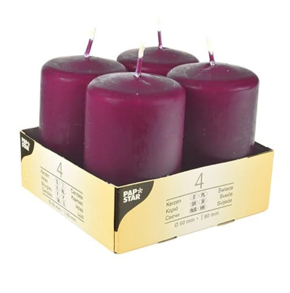 CANDLE SET 4PCS, 5X8CM, PURPLE, BURN 16H, Pap Star
