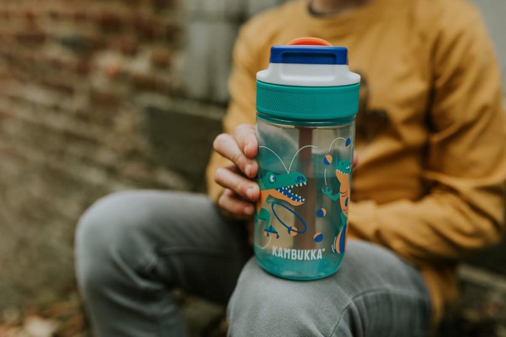 LAGOON WATER BOTTLE FOR KIDS 400ML, JUGGLING DINO, TRITAN PLASTIC, Kambukka