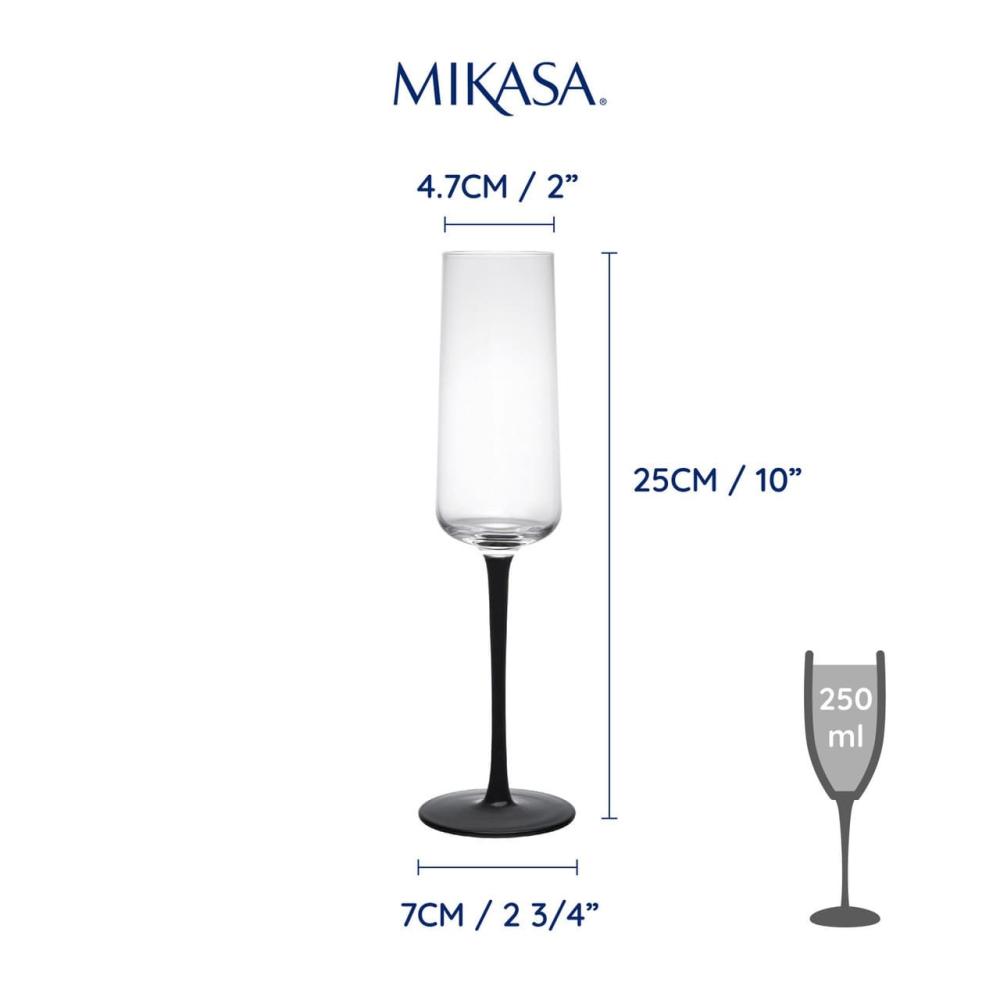 MIKASA PALERMO ŠAMPANIEŠA GLĀZES 250ML, MELNA KĀJIŅA, 4 GAB., kristalīns, Mikasa