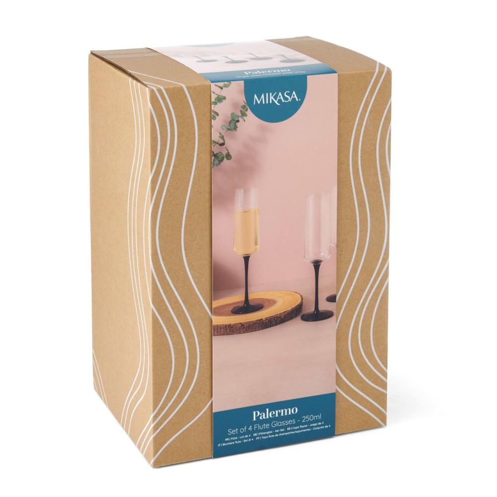 MIKASA PALERMO ŠAMPANIEŠA GLĀZES 250ML, MELNA KĀJIŅA, 4 GAB., kristalīns, Mikasa