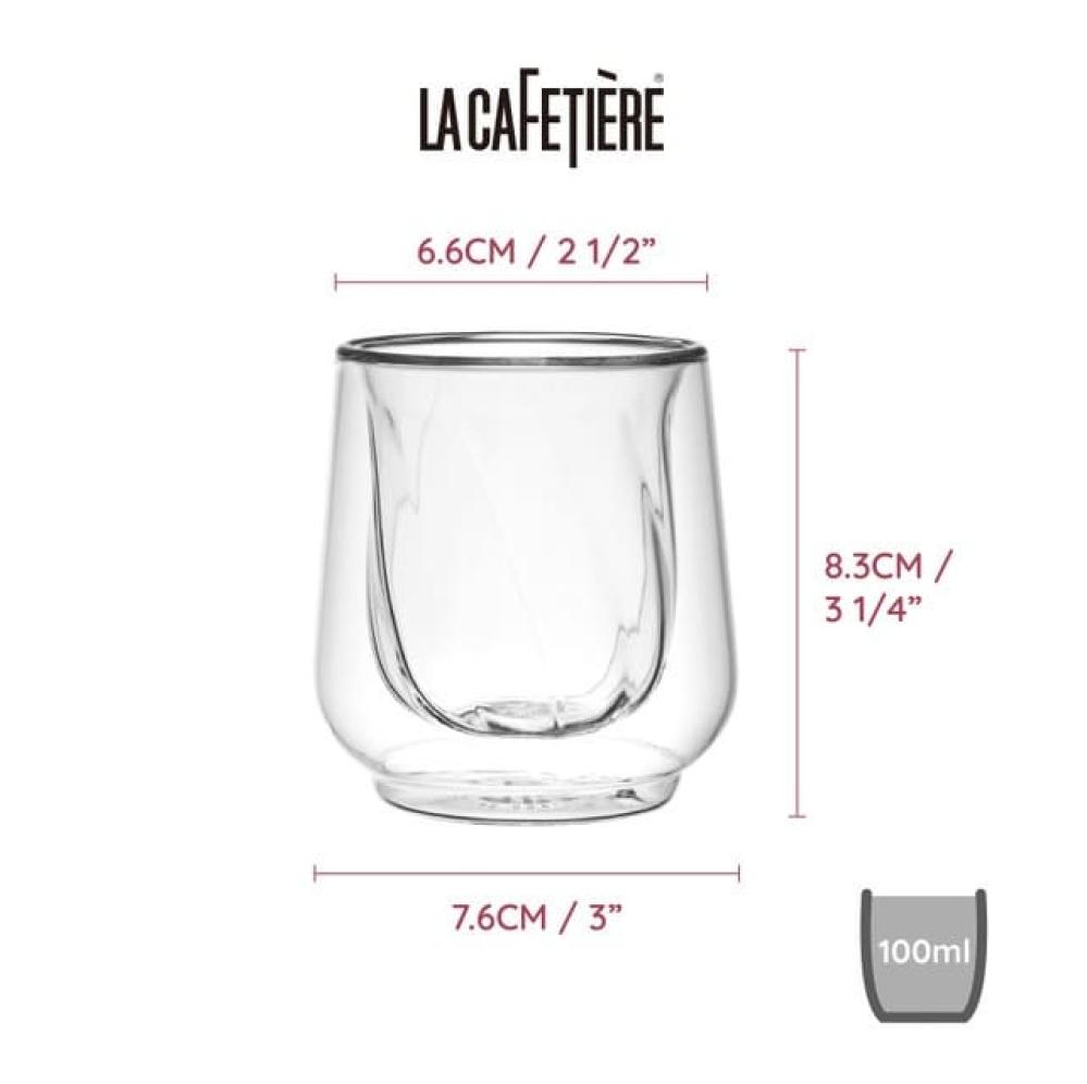 LA CAFETIÈRE DOUBLE-WALLED GLASSES 135ML, SET 2PCS, GLASS, La Cafetiere