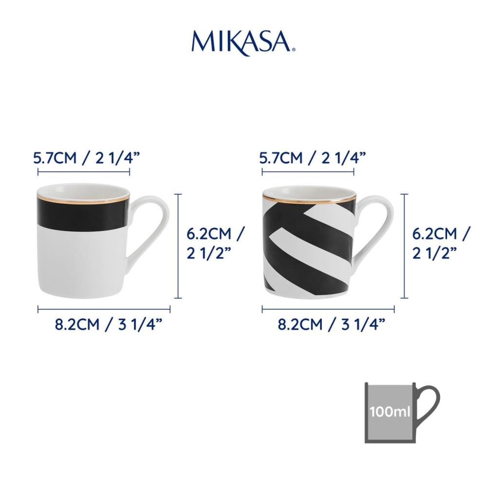 MIKASA LUXE DECO KRUUSID 380ML, KOMPL.4TK, VALGE/MUST, PORTSELAN!, Mikasa