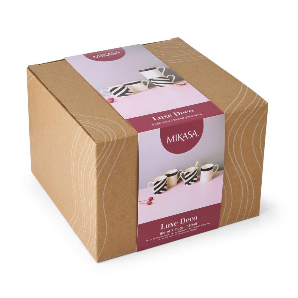 MIKASA LUXE DECO KRUUSID 380ML, KOMPL.4TK, VALGE/MUST, PORTSELAN!, Mikasa