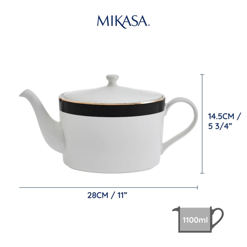 MIKASA LUXE DECO TĒJKANNA 1.1L, BALTS/MELNS, PORCELĀNS, Mikasa