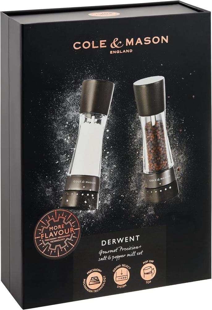 DERWENT SALT & PEPPER MILL SET, 2PCS, 19CM, BLACK WOOD, Cole and Mason