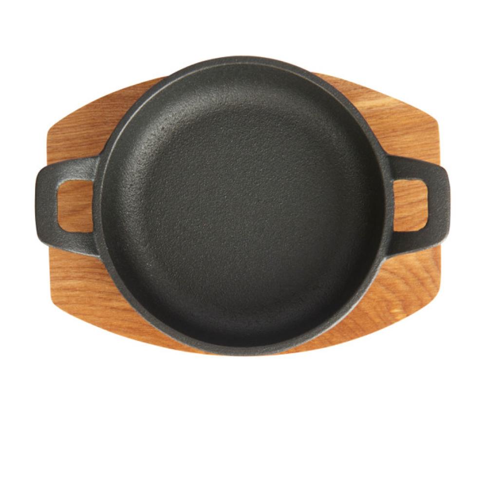 ARTESA PAN 12.5CM, OVAL WITH PAD, BLACK/BROWN, CAST IRON/WOOD, Artesa