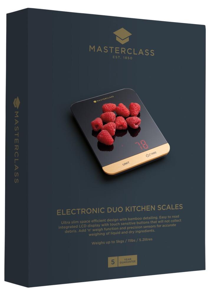 MASTERCLASS DUO ELECTRIC KITCHEN SCALES UP TO 5KG, BLACK, Masterclass