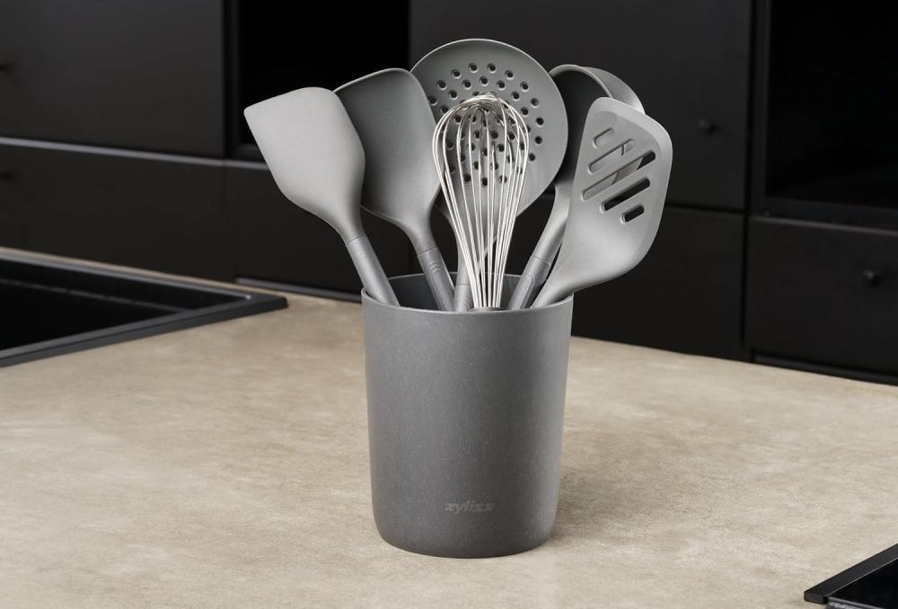ZYLISS UTENSIL SET 7 PIECES, GREY, WHEATSTRAW PLASTIC, NYLON, ST.STEEL, SILICONE, Zyliss